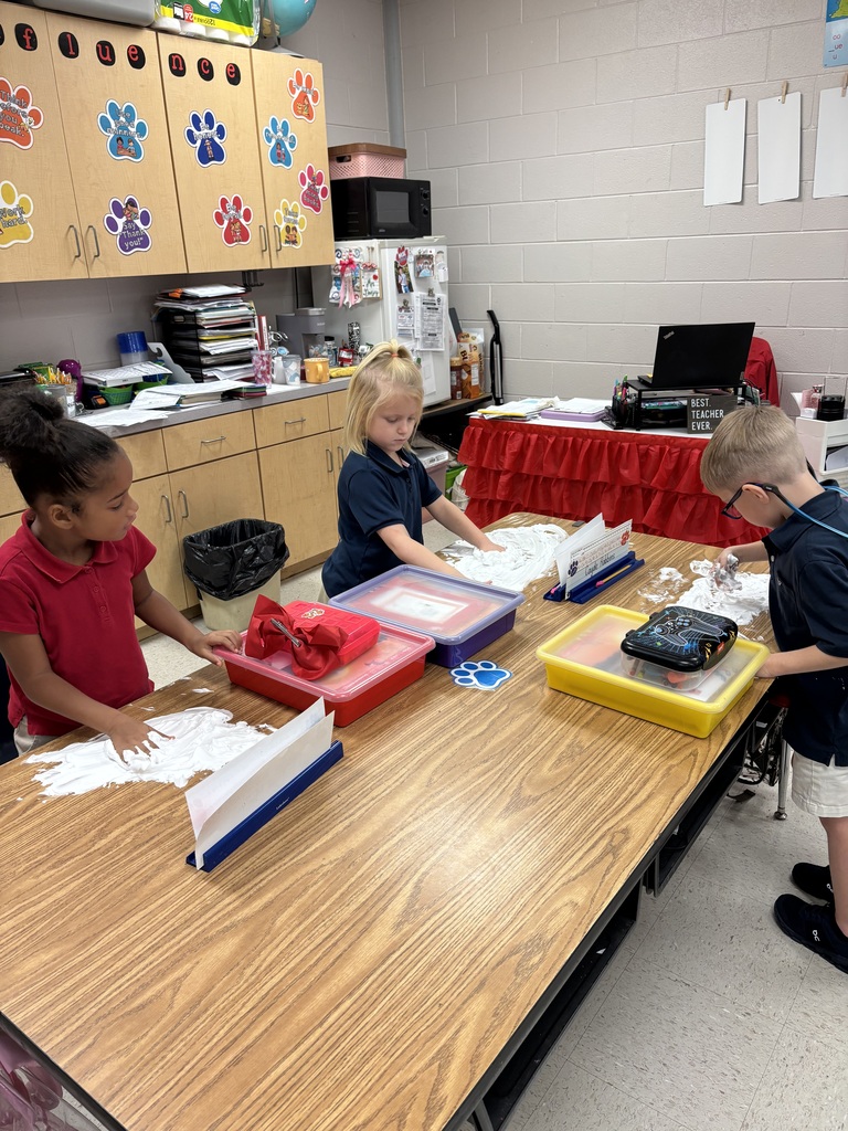 🫧✏️ Spelling Words + Shaving Cream = FUN Learning! ✏️🫧 Today, our first graders in Mrs. Danzey’s class took spelling practice to a whole new level! Instead of using paper and pencils, we practiced writing our spelling words in shaving cream! 🤩 The kids had so much fun practicing their words while also strengthening their fine-motor skills and letter formation. They loved getting their hands messy while learning—and we loved seeing those little brains hard at work! 🧠✨ Learning doesn’t always have to happen at a desk. Sometimes the best learning happens when we get messy, get creative, and have FUN! 💜🐾 Way to go, first graders! You made spelling practice extra special today! ⭐