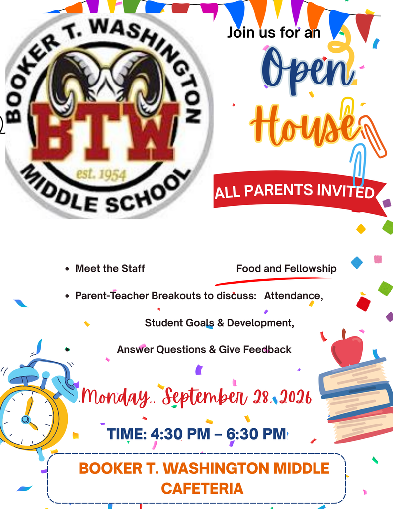 Washington Middle Open House is Monday, September 28th from 4:30 PM-6:30 PM in the school's cafeteria