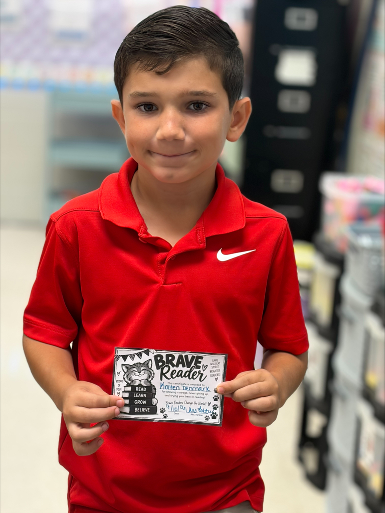 📚💙 Mrs. Fortner’s FIRST Brave Reader Award! 💙📚 This sweet boy is learning that hard doesn’t mean impossible! When reading feels tough, he keeps going, fights through the hard parts, and realizes that HE CAN DO HARD THINGS! 💪⭐ I am so proud of his determination, courage, and growing confidence! Keep being BRAVE and believing in yourself—you’ve got this! 📖🐾❤️ #BraveReader #ICanDoHardThings #WildcatReaders #MrsFortnersClass