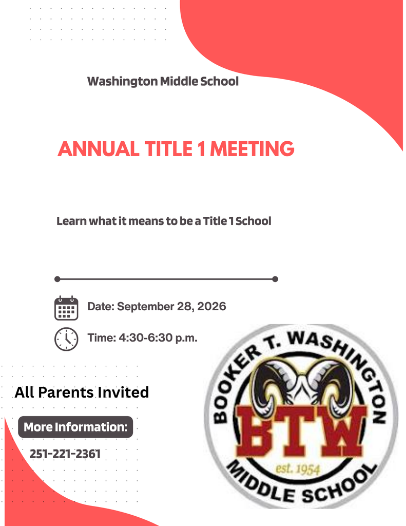Washington Middle Annual Title I meeting flyer inviting parents to come on September 28, 2026