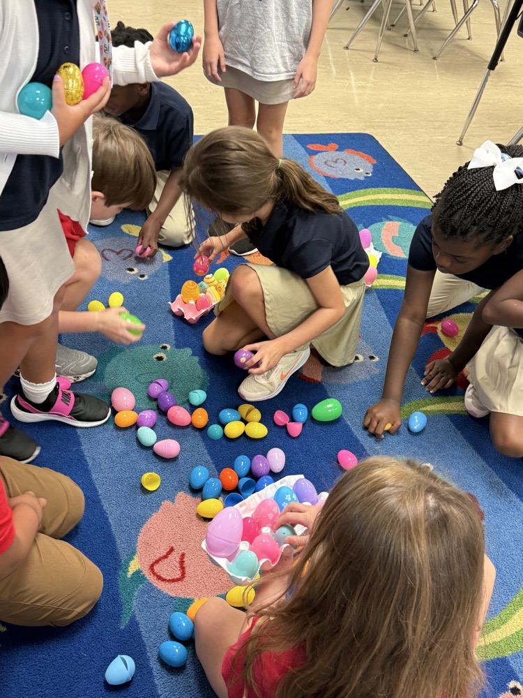 students counting eggs and placing in egg cartons