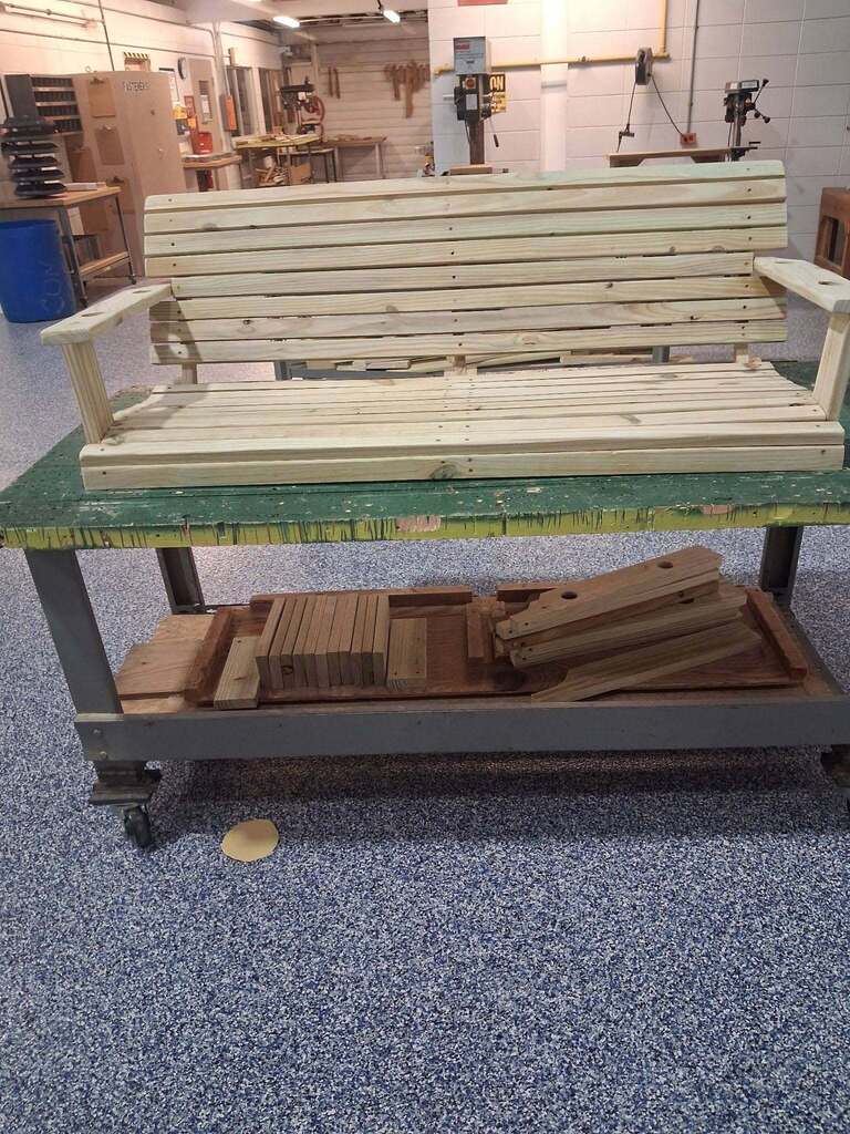 A wooden swing built by the construction student of the Bryant Career Tech Center. 