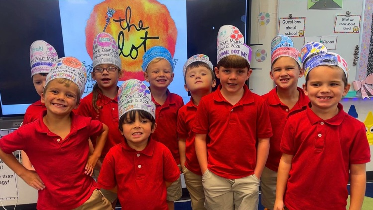 kindergarten boys wearing the dot hats