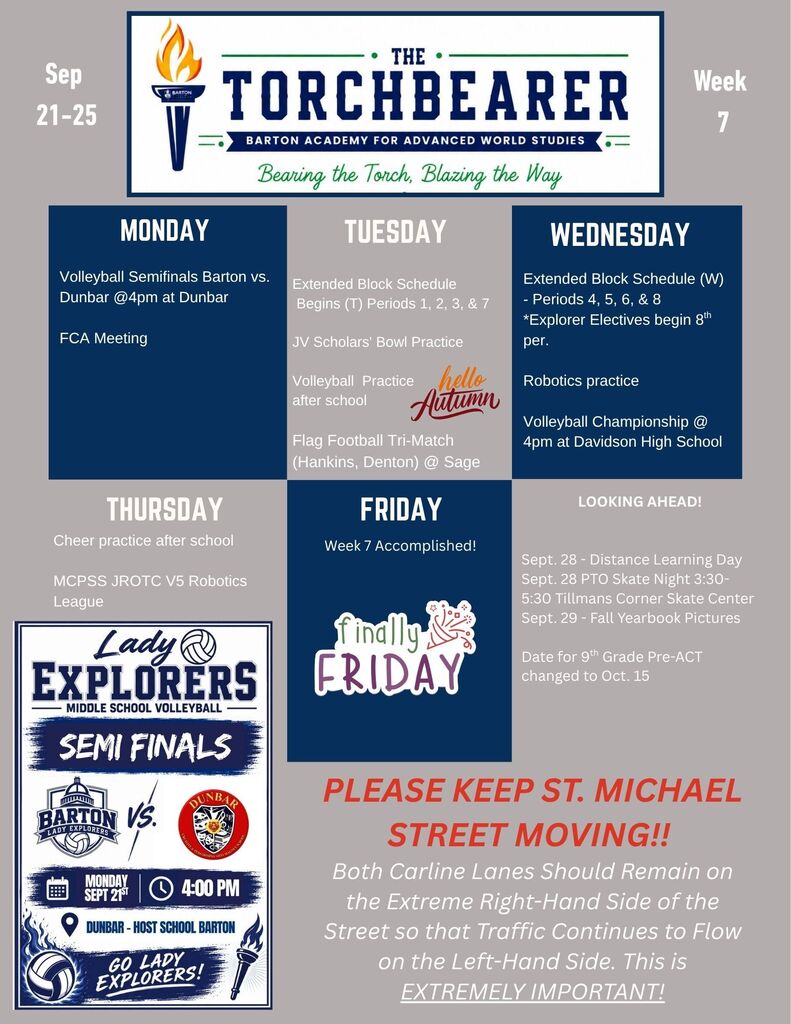 Barton Academy Week 7 Events