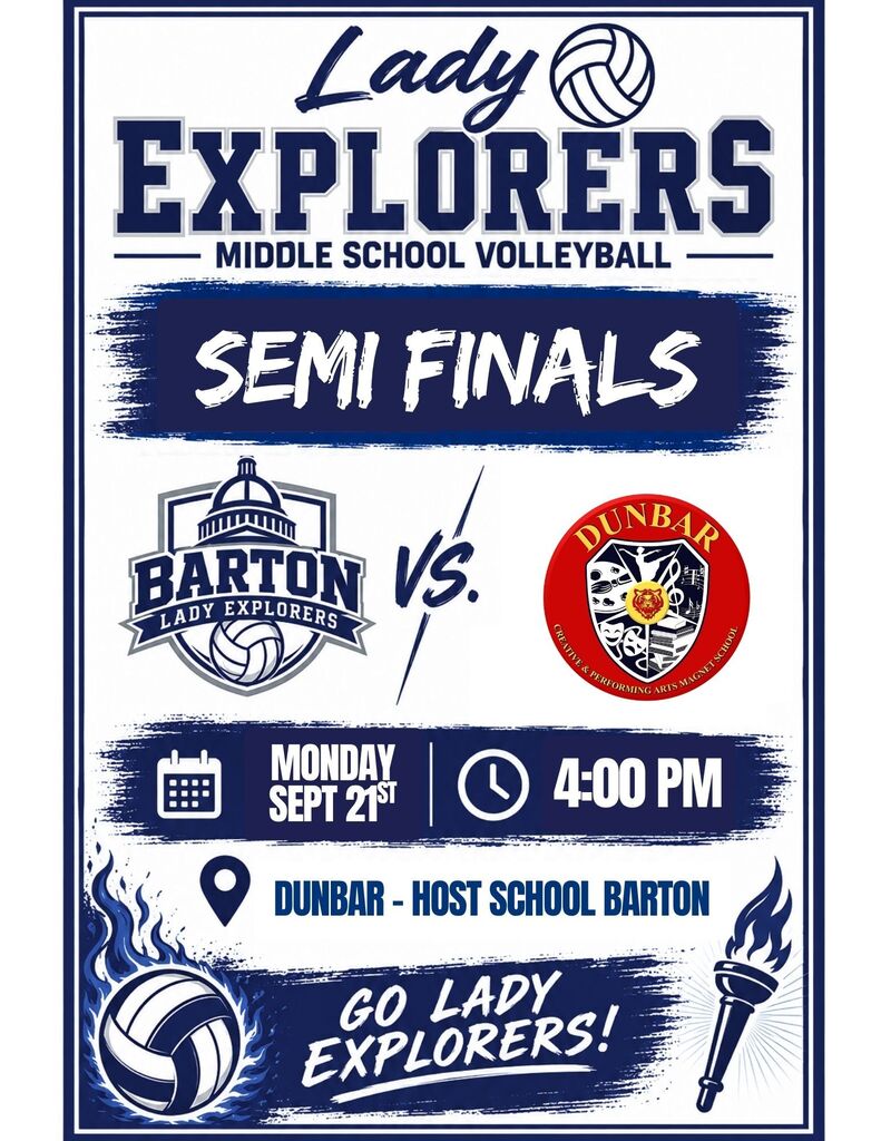 Barton Volleyball Semi Finals 9-21-26 @ 4pm @ Dunbar