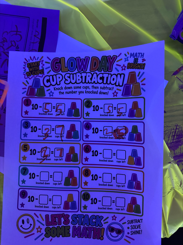 Ms. Weavers 2nd Grade class kicked off homecoming week for neon day and had a glow party! From activities to Cause and Effect, Compare and Contrasts, Words sorts, Write the room, Fact fluency with Tic Tac Toe, Bowling with subtraction 10 facts, and building three digit numbers, these students really made our classroom shine and grow❤️