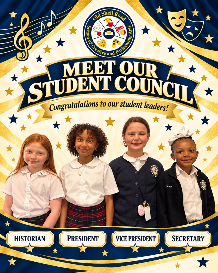Meet Old Shell Road’s Student Council! Congratulations to our historian, president, vice president, and secretary. We’re excited to see these students lead and represent our school this year!