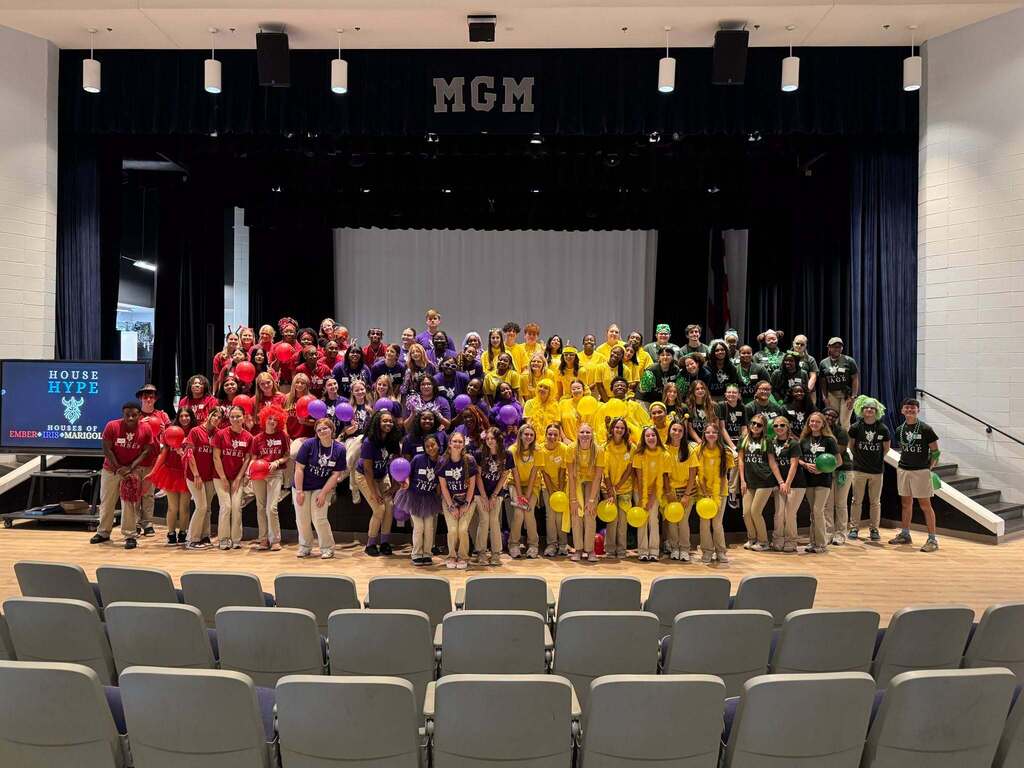 The Academy of Business Management Leadership Pathway students participate in a House Hype event.