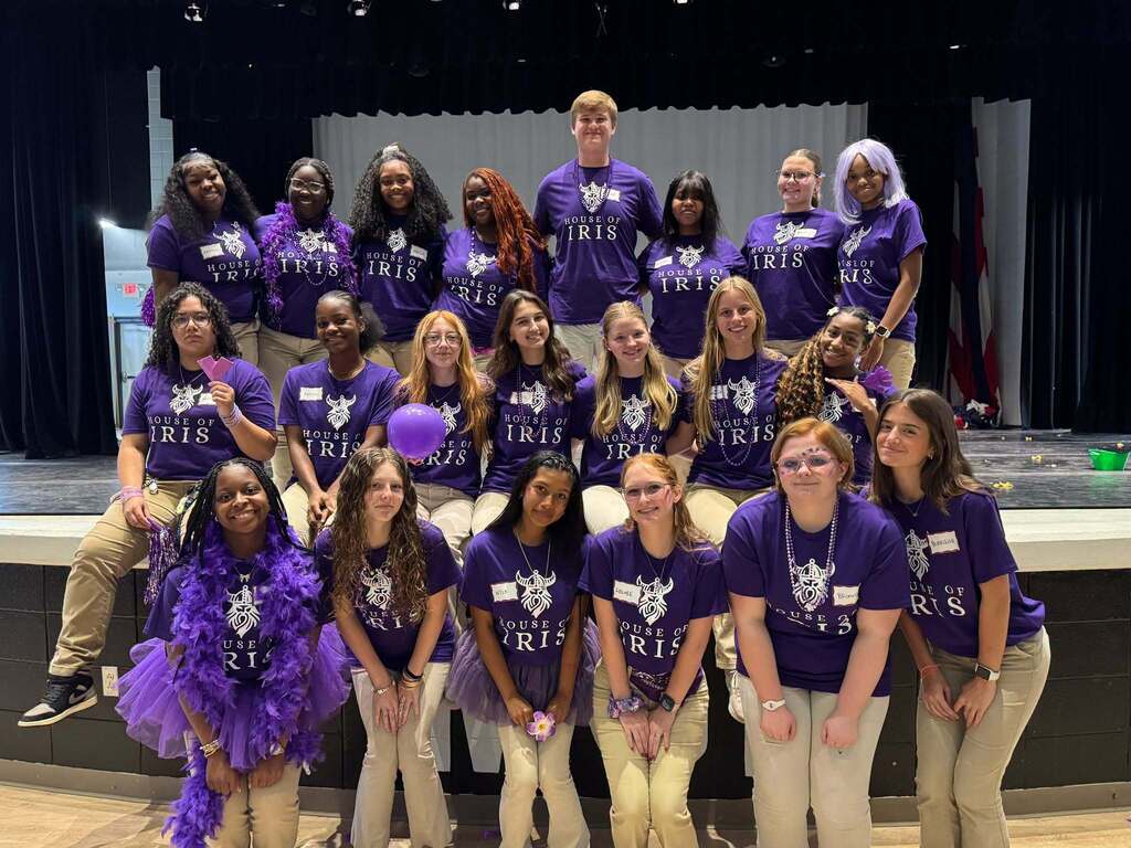 The Academy of Business Management Leadership Pathway students participate in a House Hype event.