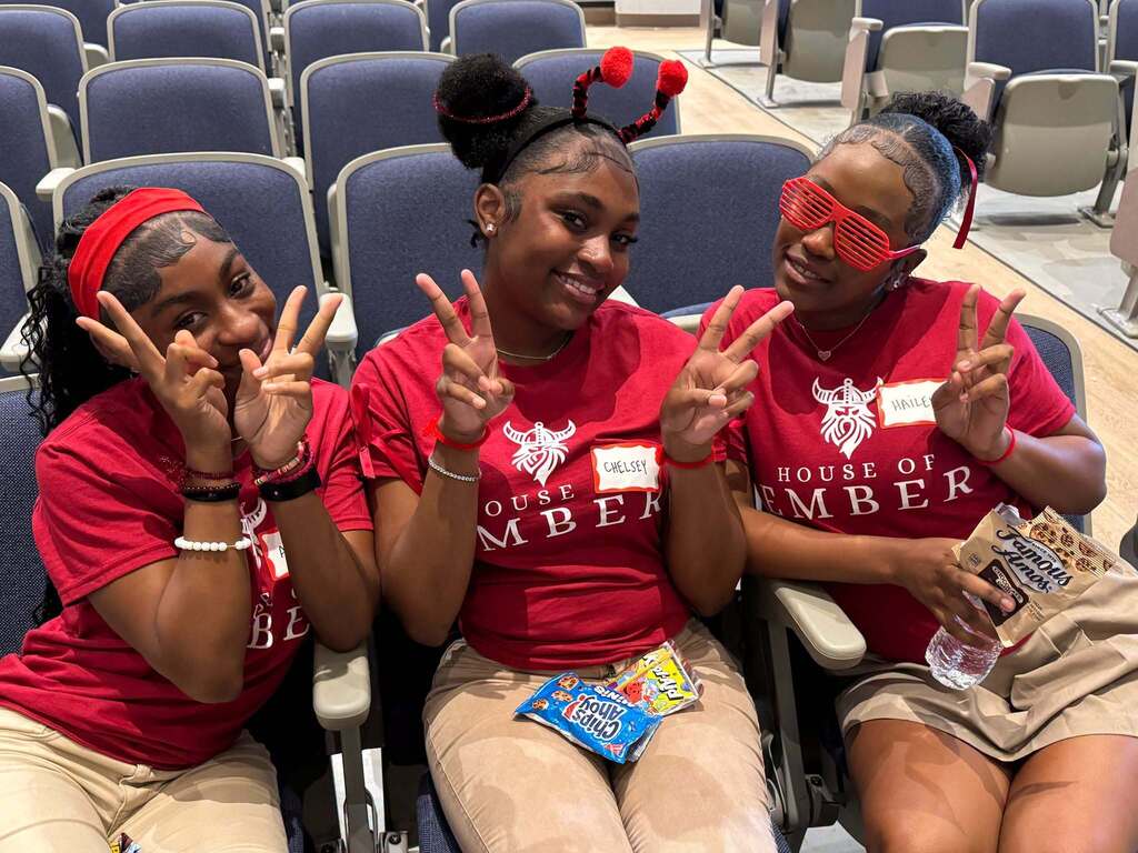 The Academy of Business Management Leadership Pathway students participate in a House Hype event.