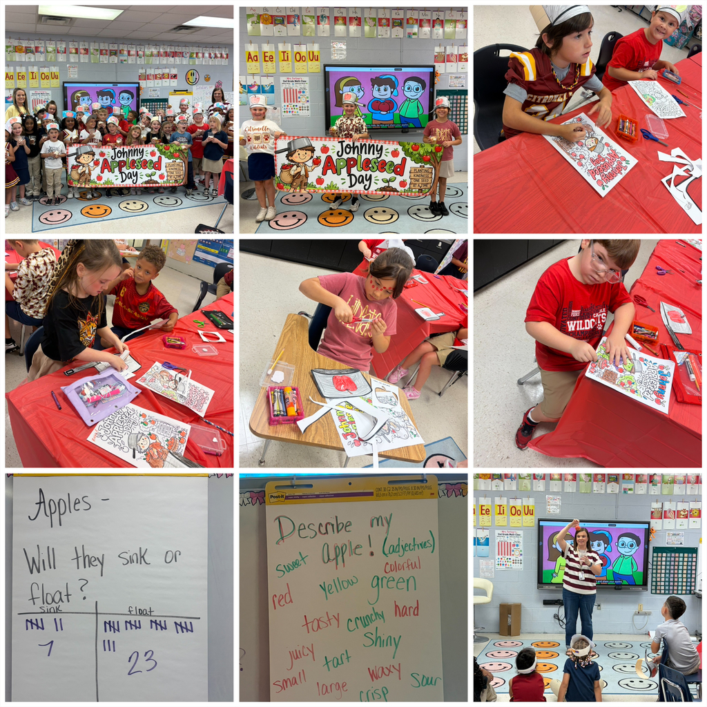 🍎 Johnny Appleseed Day Fun! 🍎 Mrs. Fortner’s and Mrs. Danzey’s classes partnered up for a fun-filled Johnny Appleseed Day! Our students learned all about Johnny Appleseed and then brought their learning to life by making their very own Apple Pie in a Cup! 🥧🍏 We loved watching our students work together, learn, laugh, and enjoy a yummy treat along the way. Hands-on learning makes the sweetest memories! 🍎 Such a fun day of learning and making memories with our Wildcats! ❤️💙