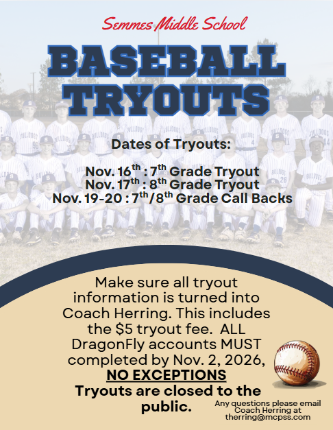 Semmes Middle School Baseball Tryouts 26-27