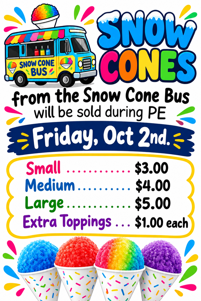 Snow Cone Bus sells small snow cones for $3.00, medium for $4.00, and large for $5.00. Extra toppings cost $1.00 each.