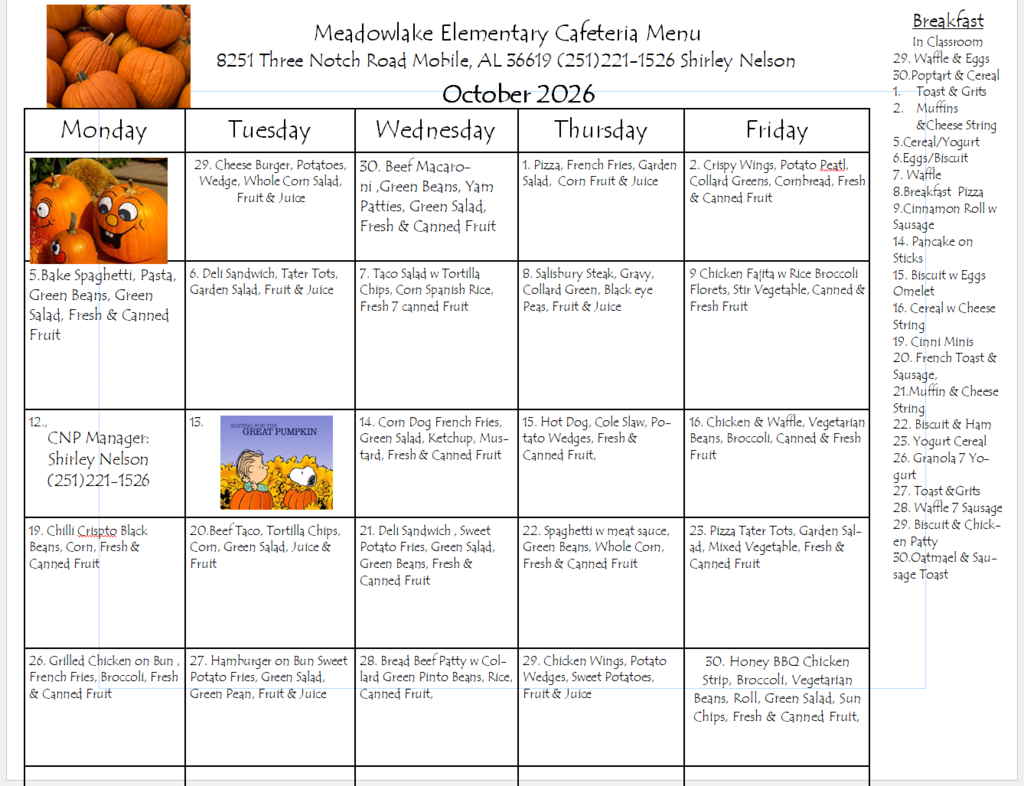 October Menu
