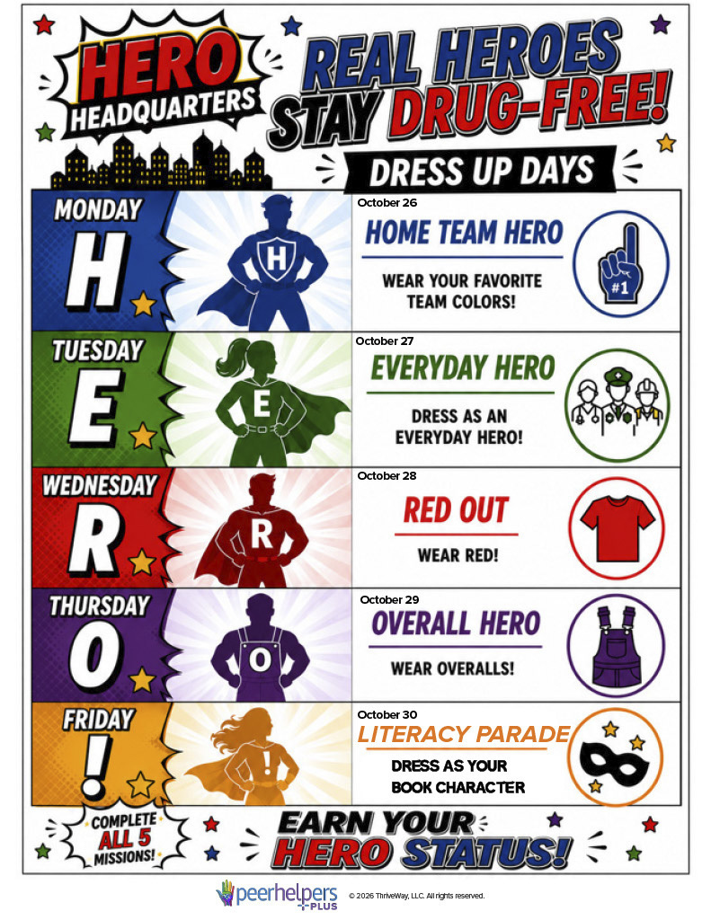 Decorative Flyer to list dress up days for Red Ribbon Week