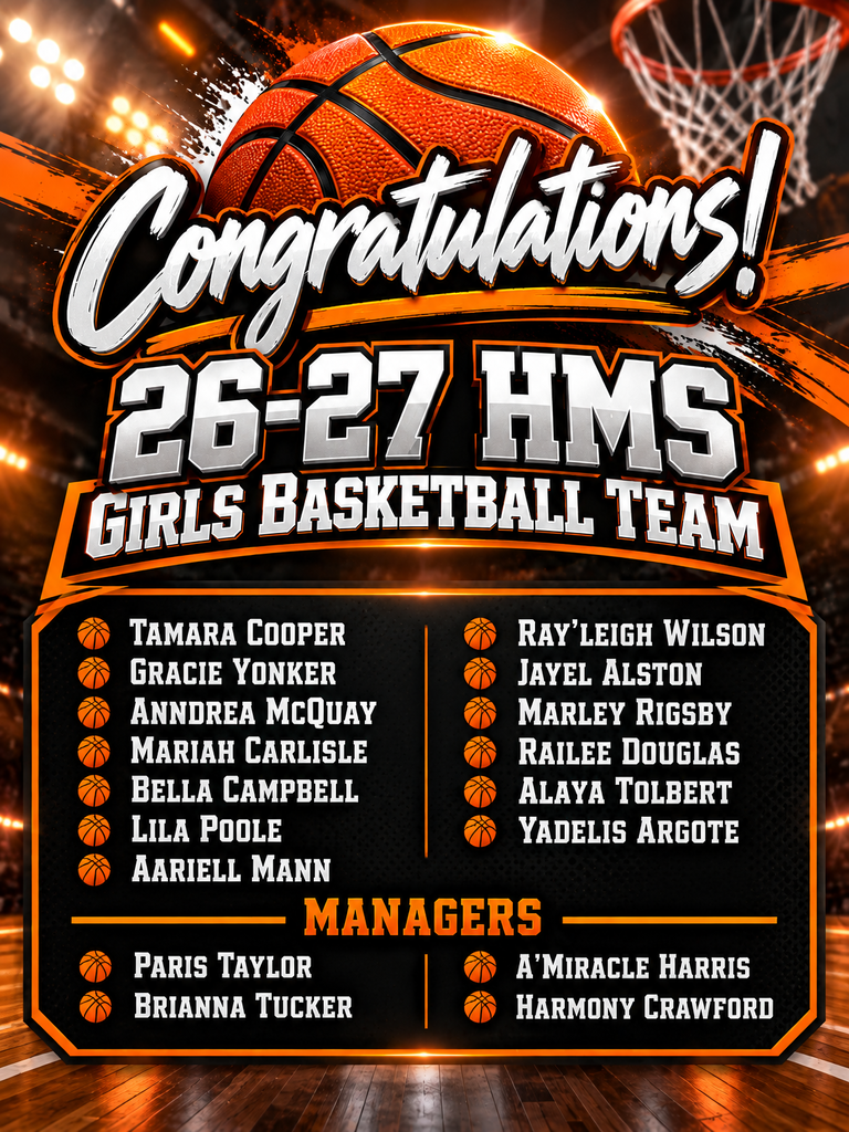 decorative basketball flyer with student names