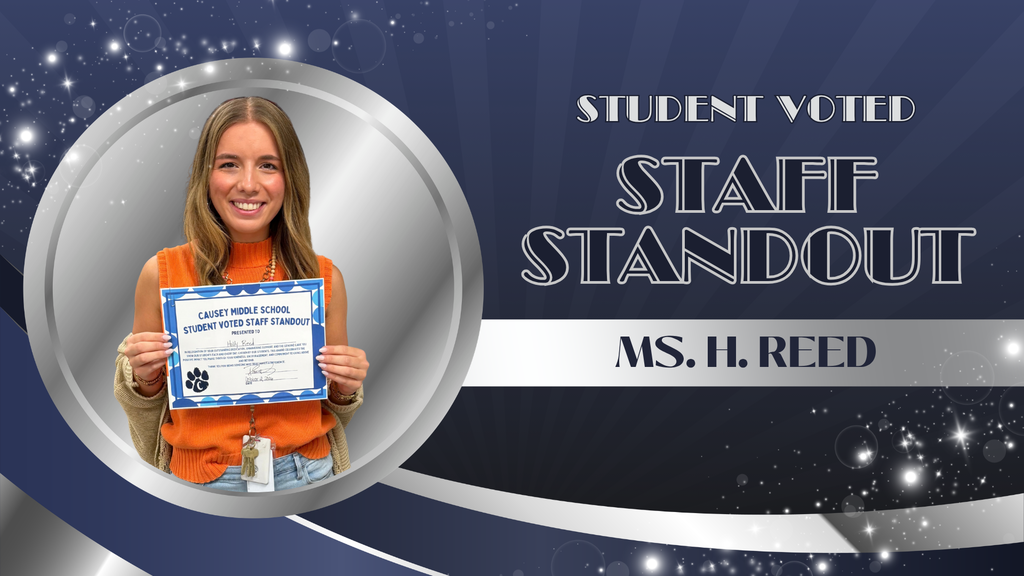 A smiling woman holding a certificate with "Student Voted Staff Standout" text. Her name, Ms. H. Reed, is displayed below.