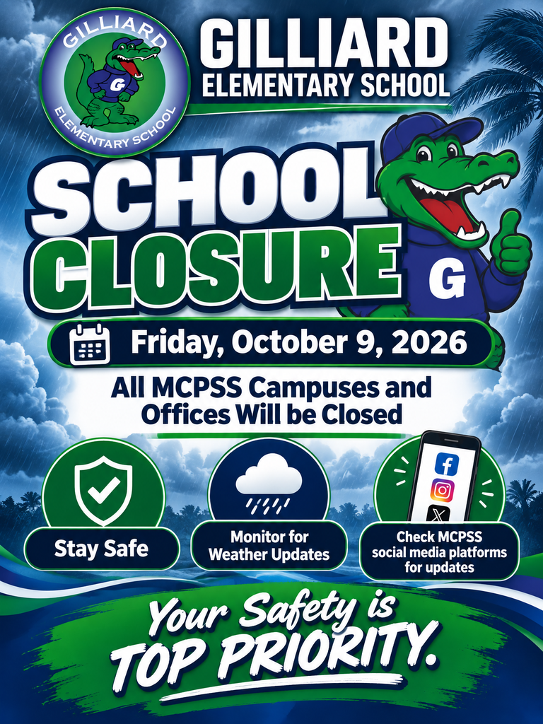 Good afternoon parents. All MCPSS Campuses will be closed on Friday, October 9, 2026 due to the weather conditions. Please stay safe, monitor weather updates, and continue to check official MCPSS communication platforms for updated information. Your safety is TOP PRIORITY!
