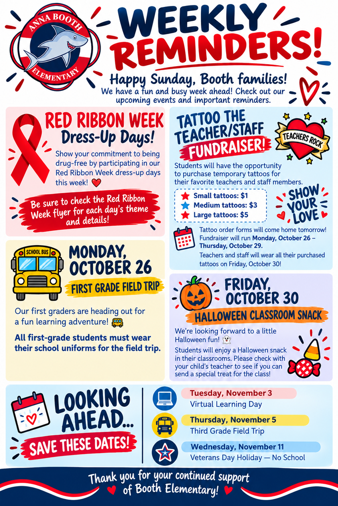 Booth events for the week of October 26-30