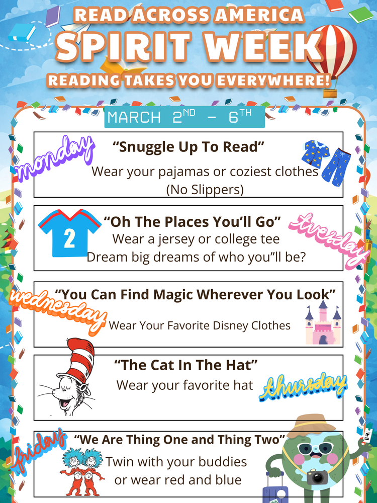 Literacy Week Dress up days March 2 - 6