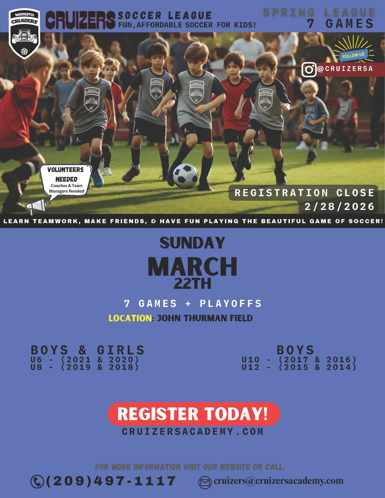 Modesto Cruizers Soccer League Registration Flyer
