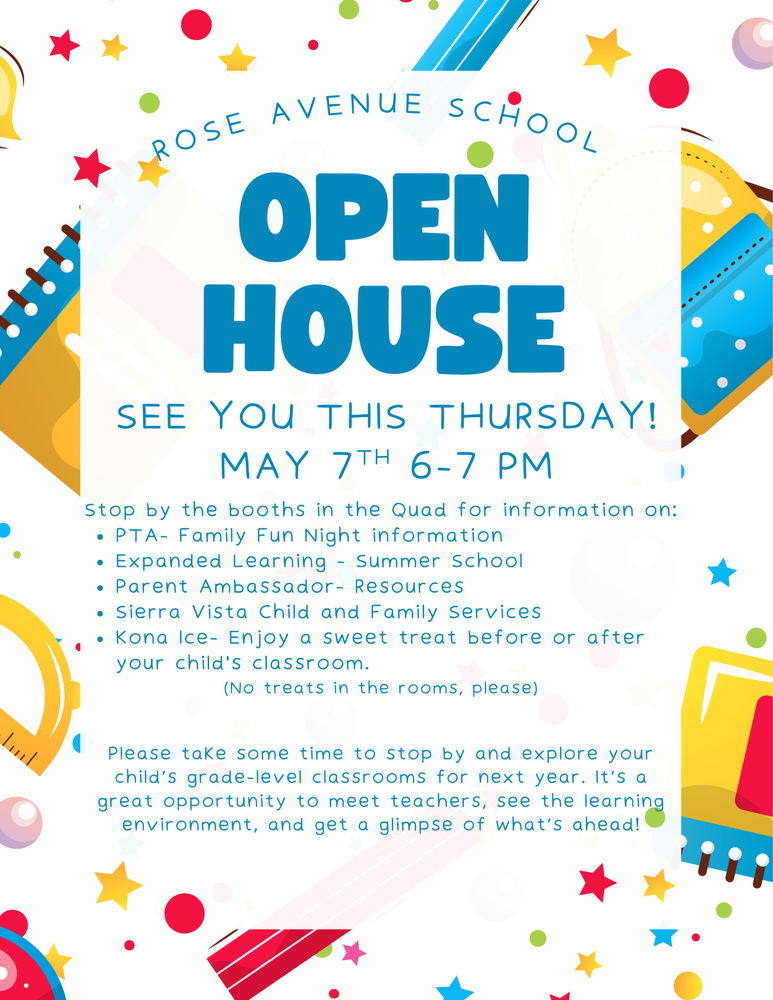 Open House May 7th 6-7 pm