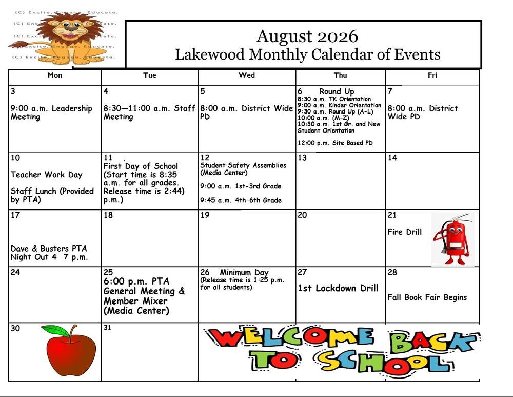 August Calendar of Events