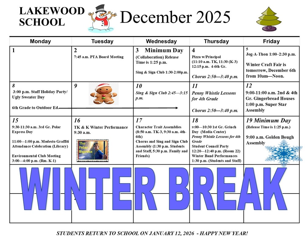 December Calendar of Events