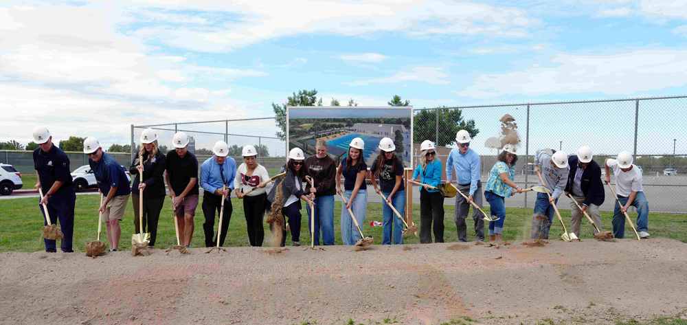 Superintendent, Board of Education Trustees, Gregori High leadership,, and students take part in a groundbreaking ceremony for the new pool at Gregori High School.