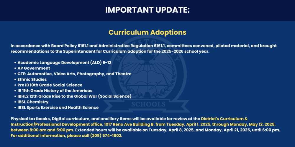 Important Update Curriculum Adoptions