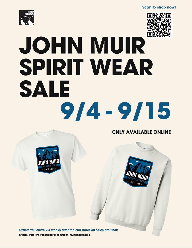 John Muir Spirit Wear Sale 9/14-9/15 only available online
