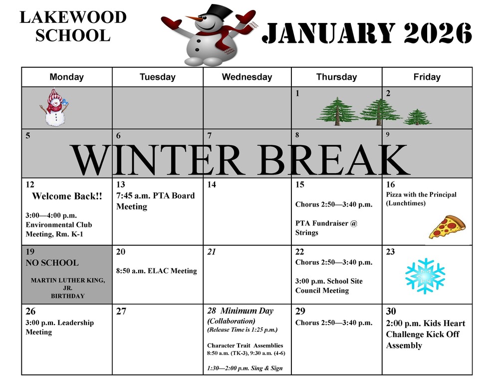 January Calendar 2026