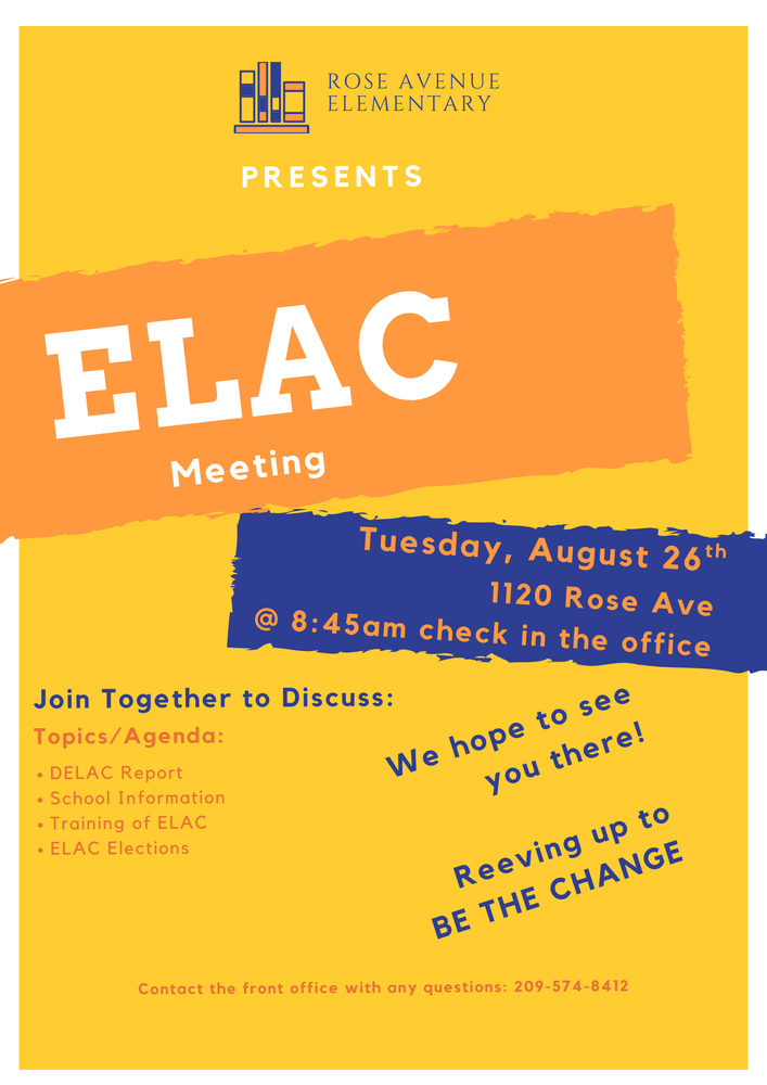 ELAC Meeting August 26, 2025 8:45 am
