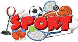 The word sport with sports equipment