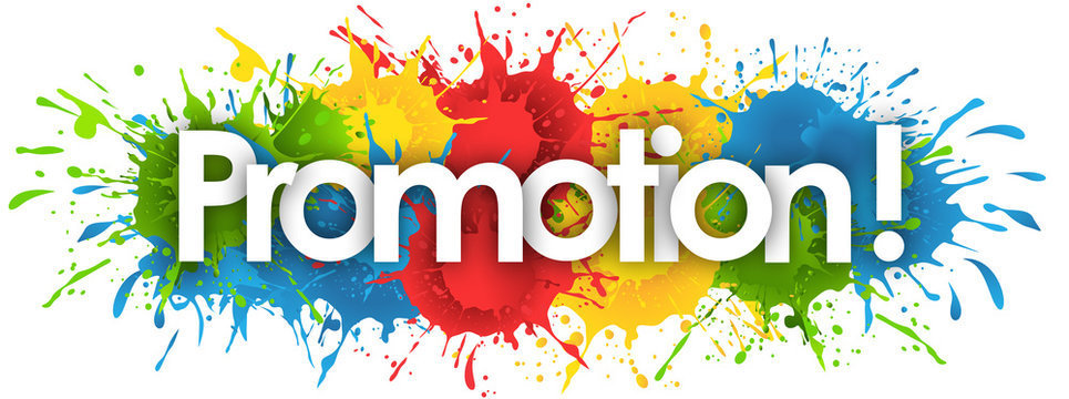 The word promotion with bright primary colors