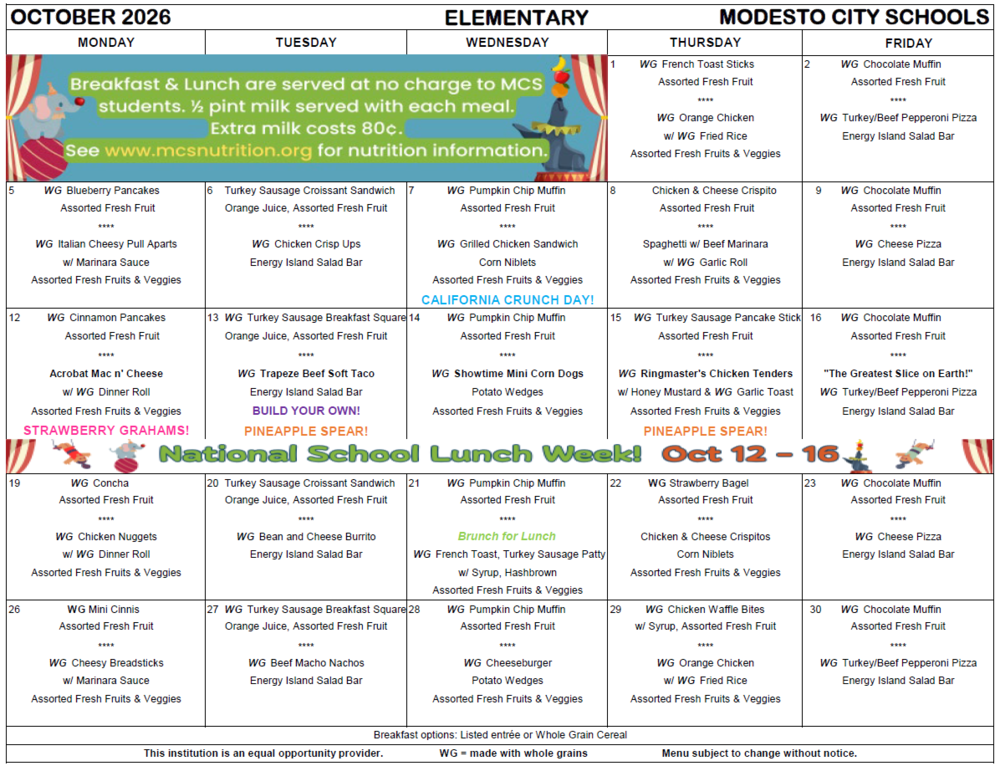 OCTOBER MENU