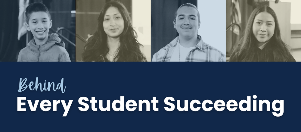 Behind Every Student Succeeding graphic with student finalist photos