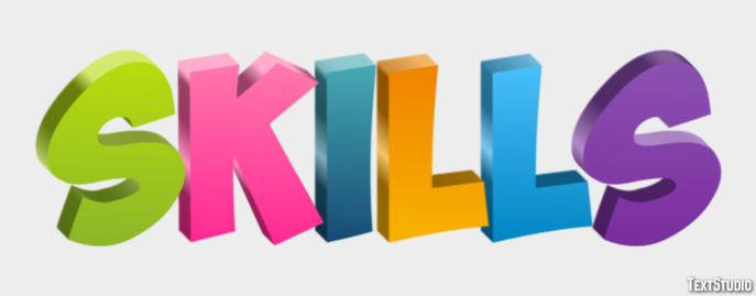 The word skills in vibrant colors