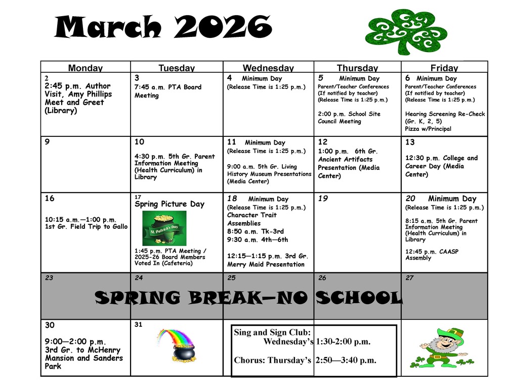 March Calendar of Events