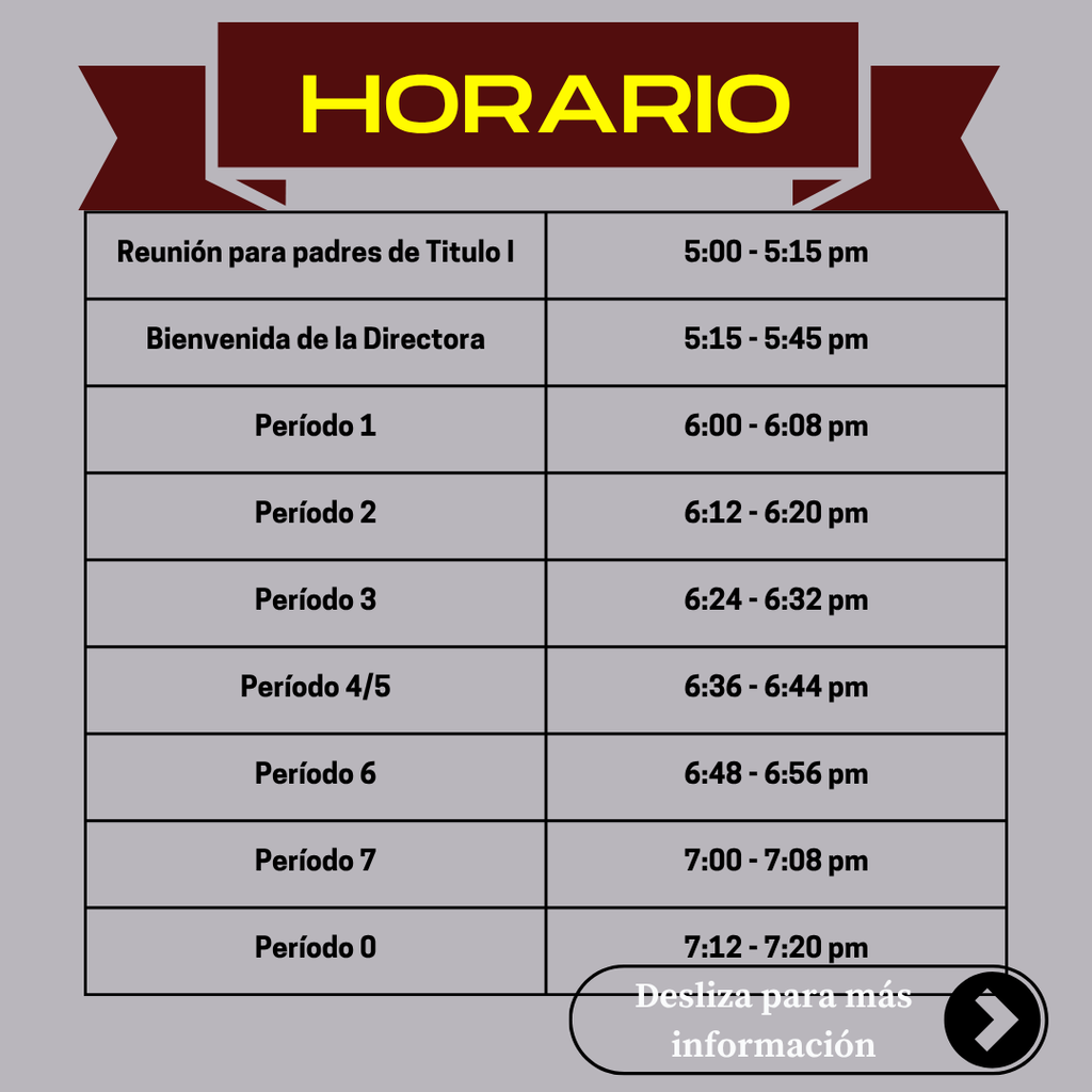 Back to School Night Schedule Spanish