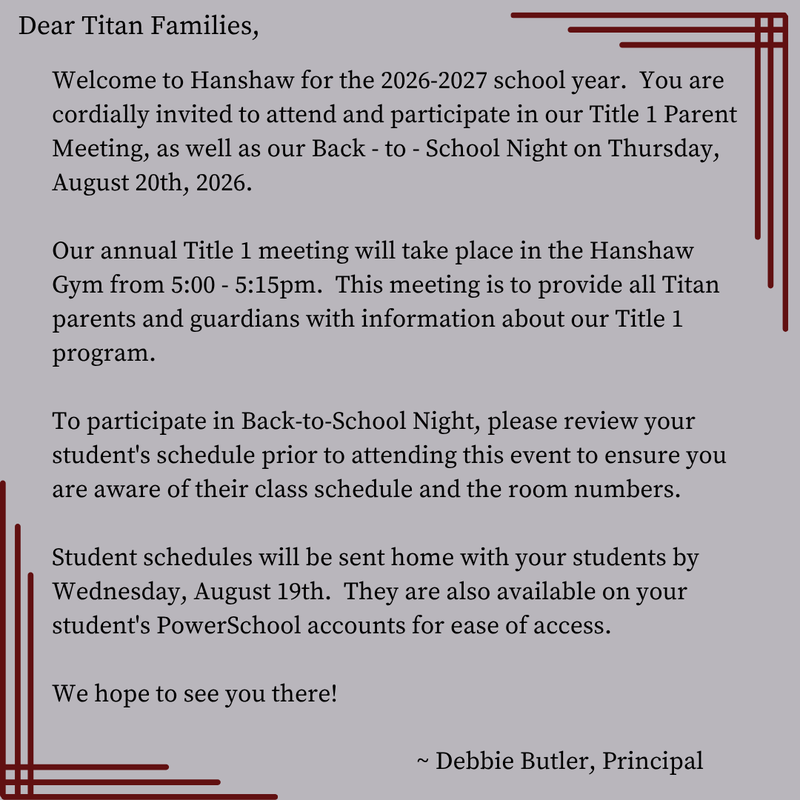 Back to School Night Message