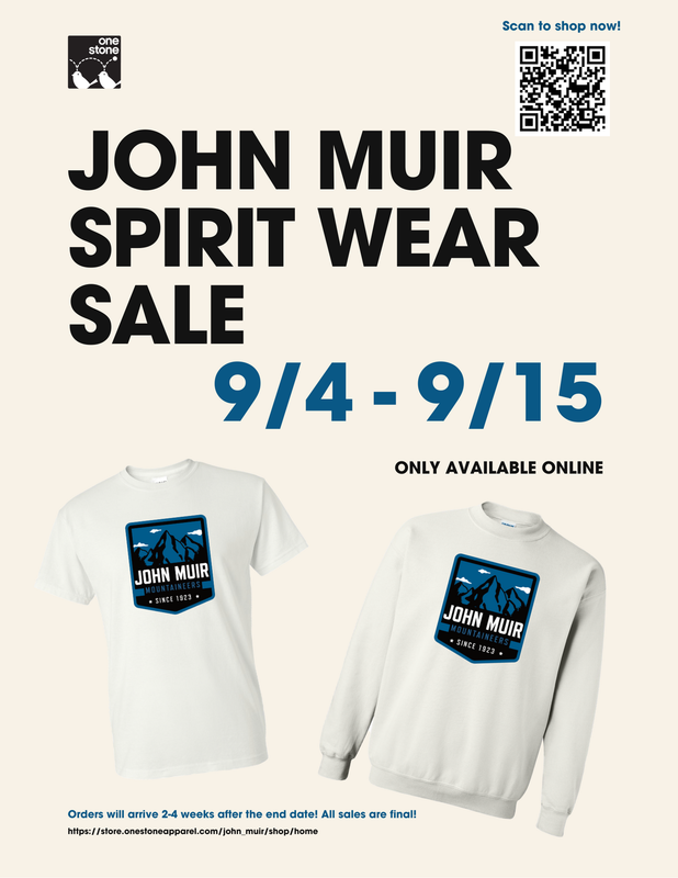 John Muir Spirit Wear Sale 9/14-9/15 only available online