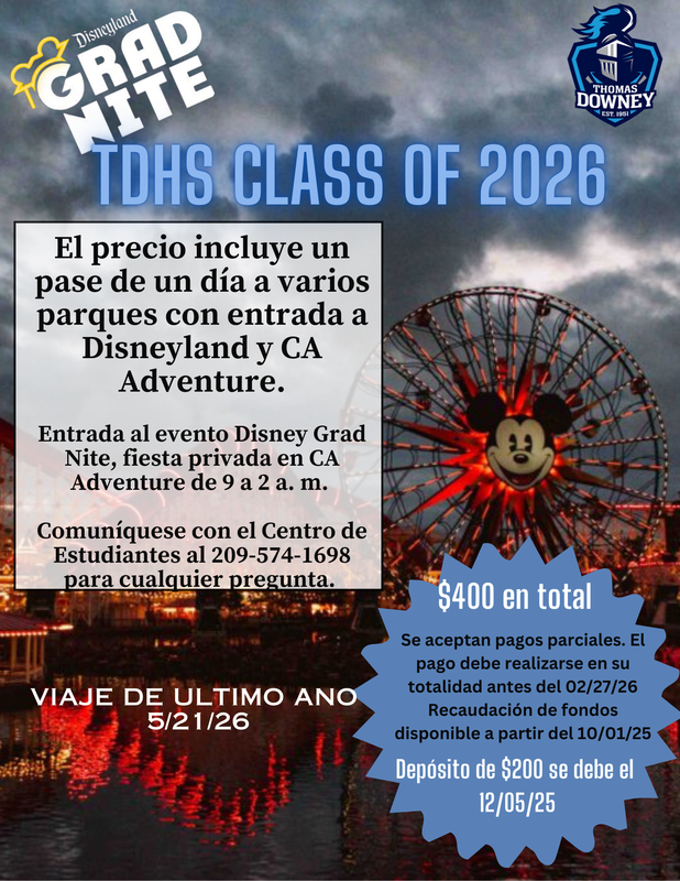 Spanish version of 2026 senior trip infor flyer