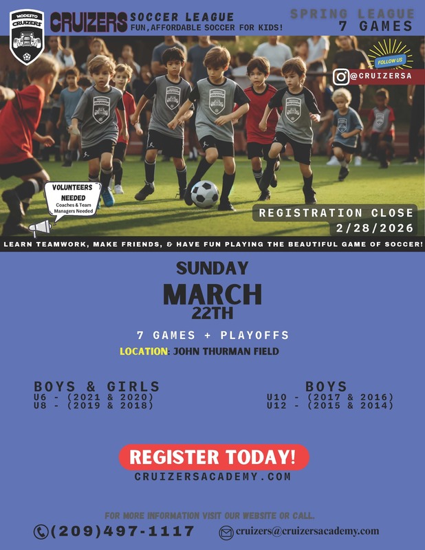 Modesto Cruizers Soccer League Registration Flyer
