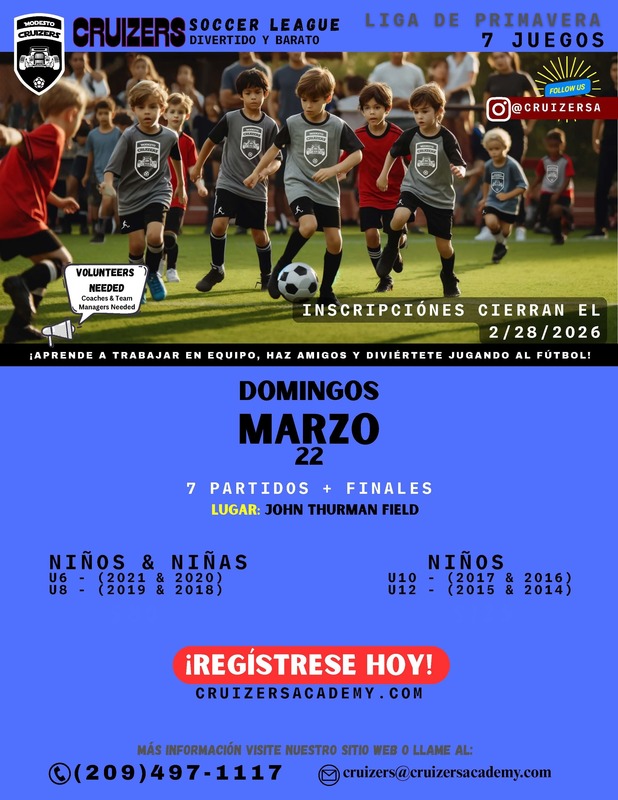 Modesto Cruizers Soccer League Registration Flyer
