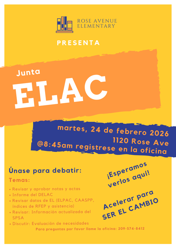 ELAC Meeting Flyer 2/24/26 8:45 am . Check in at the front office.