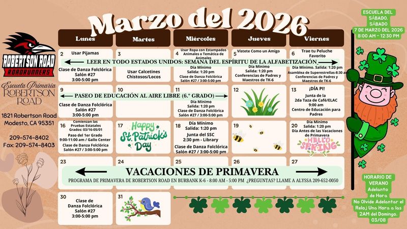 March Calendar / Calendario de Marzo