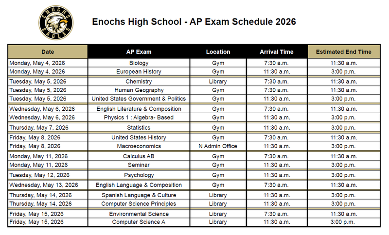 2026 AP Exam Schedule