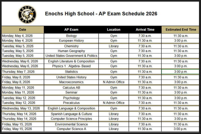 AP Test Schedule