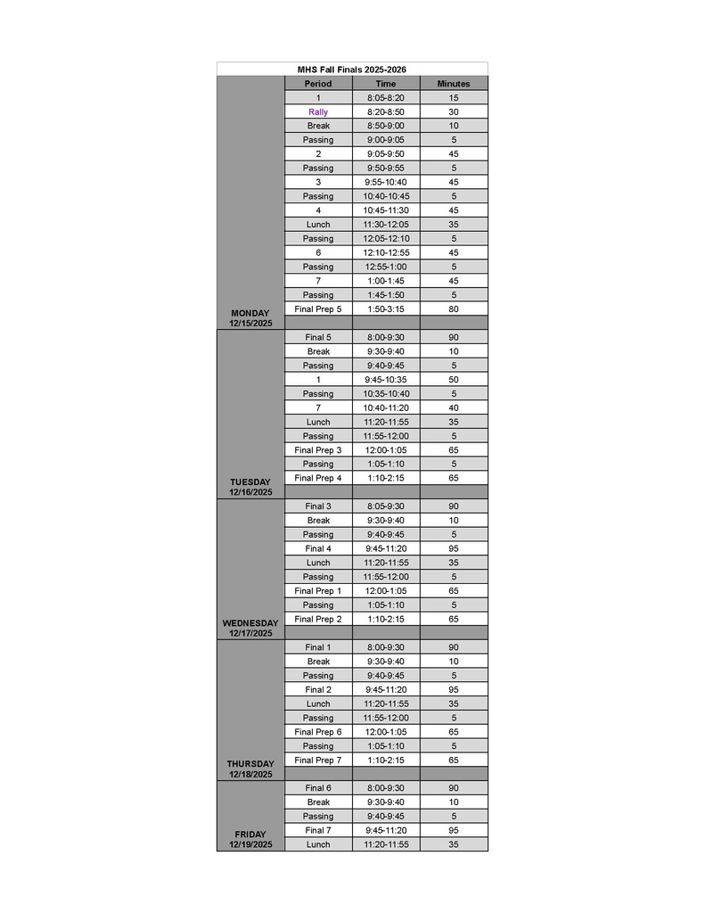 25-26 Fall Finals Schedule